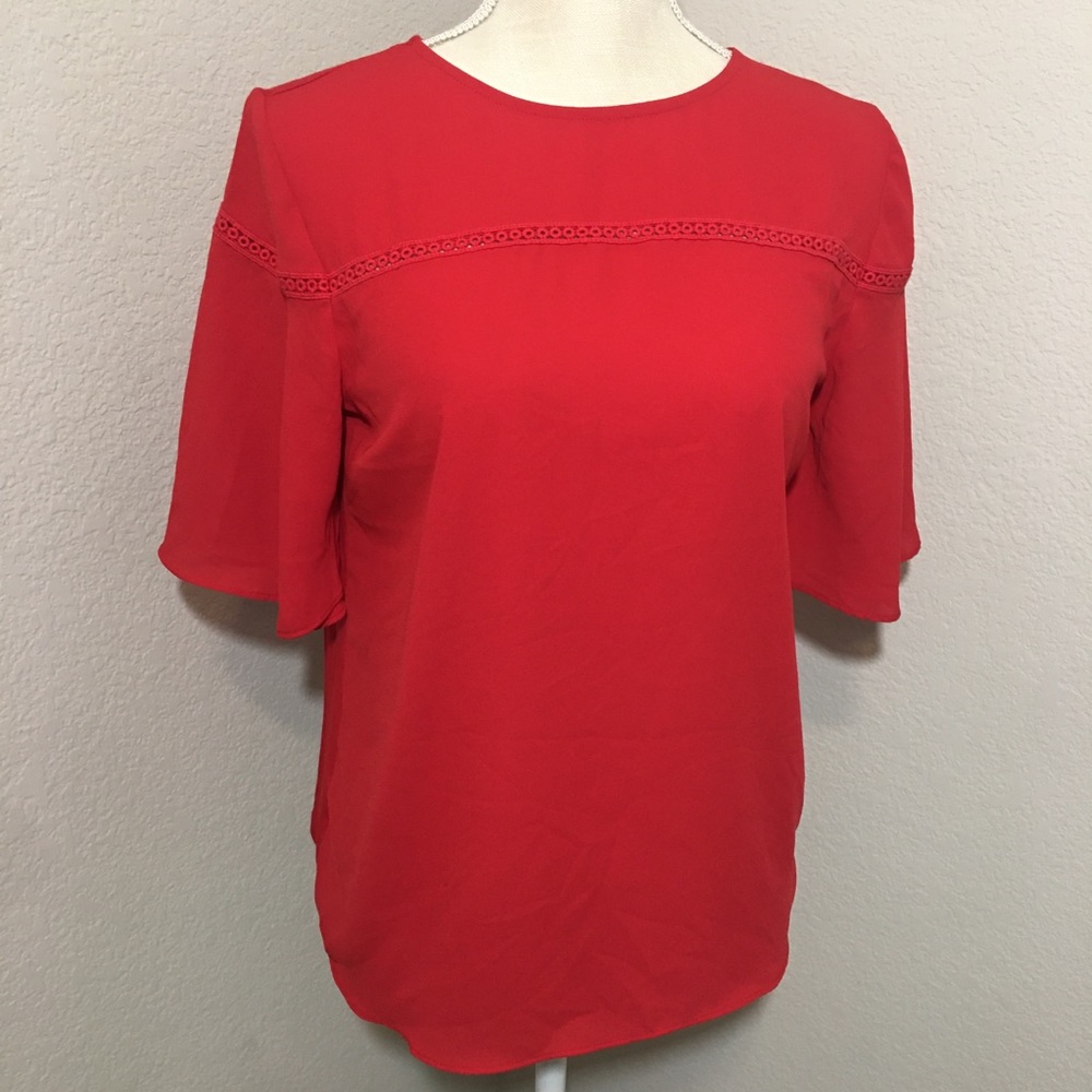 LOFT short sleeve top embroidered details size S